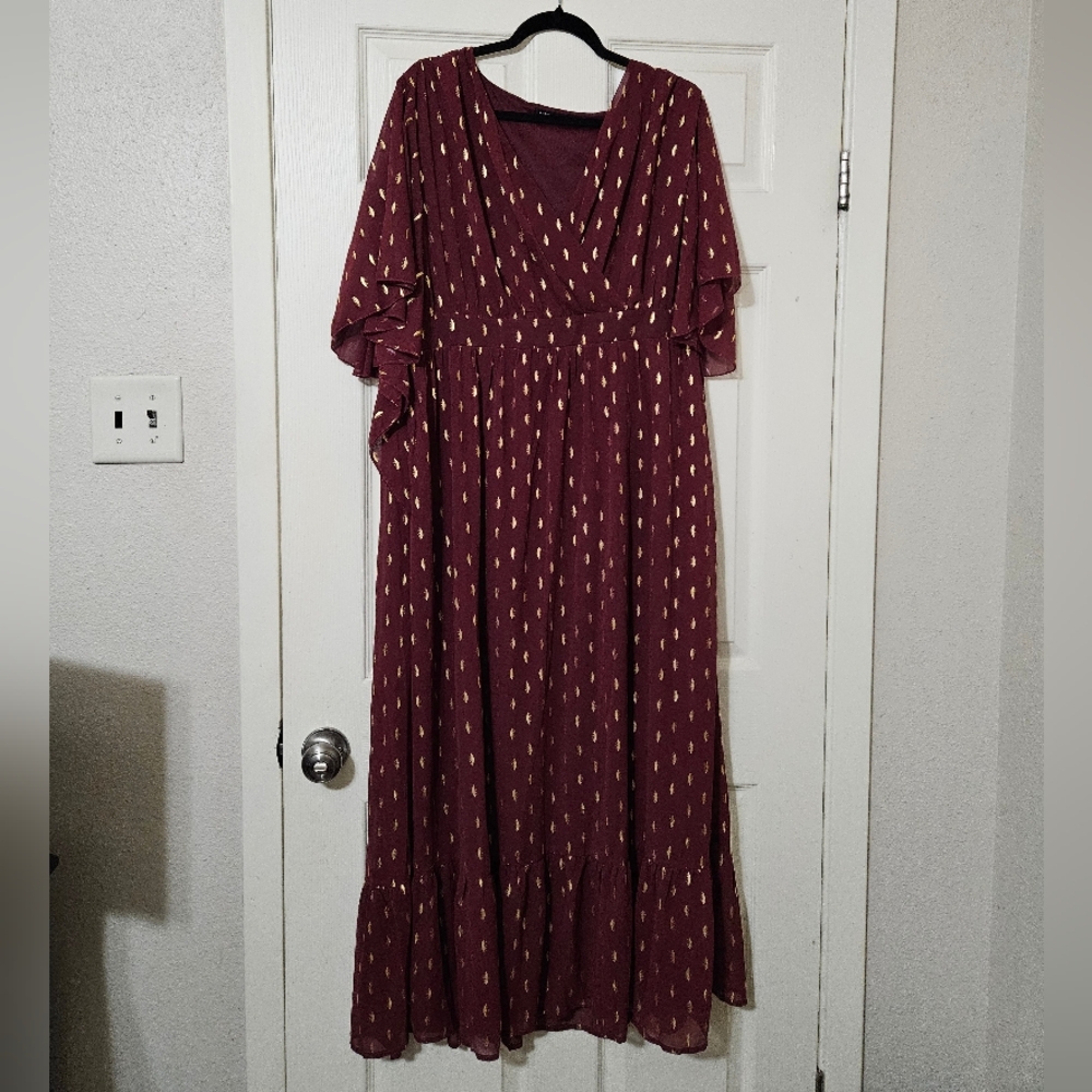 Gold Print Butterfly Sleeve Dress